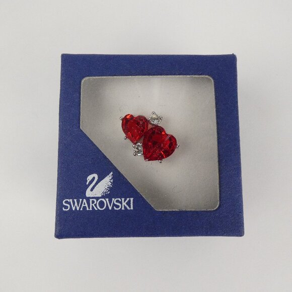 Swarovski Double Red Hearts Tie Tack Lapel Pin New In Box - Picture 1 of 15